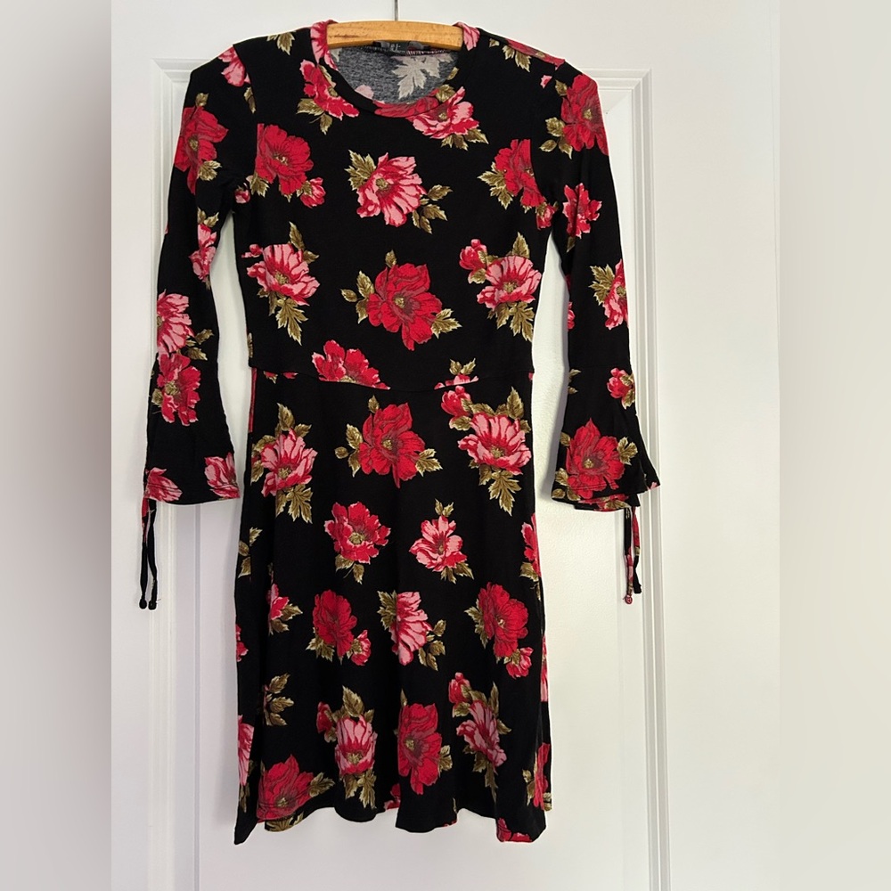 Black Dress with Red Floral Print